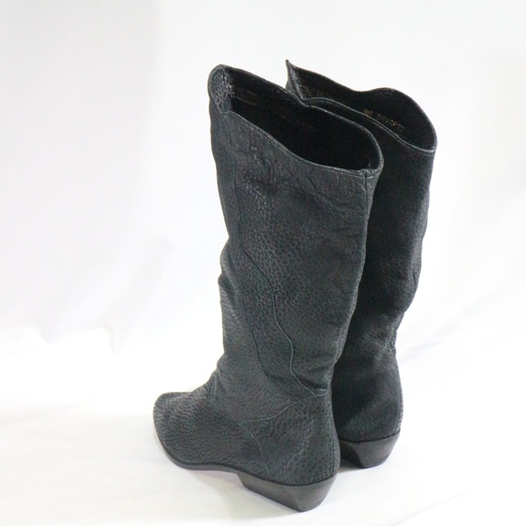 BOOTALINOS Black Grain Leather Pull On Boots Sz 9 US Women - Picture 7 of 8